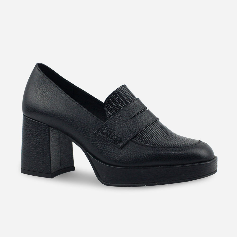 Mocasin tacon empire de cuero para mujer - Negro