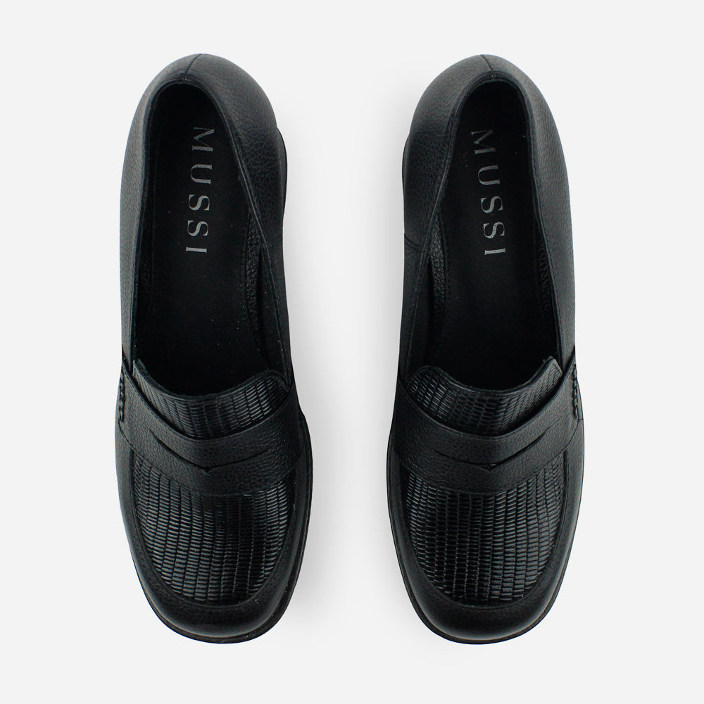 Mocasin tacon empire de cuero para mujer - Negro
