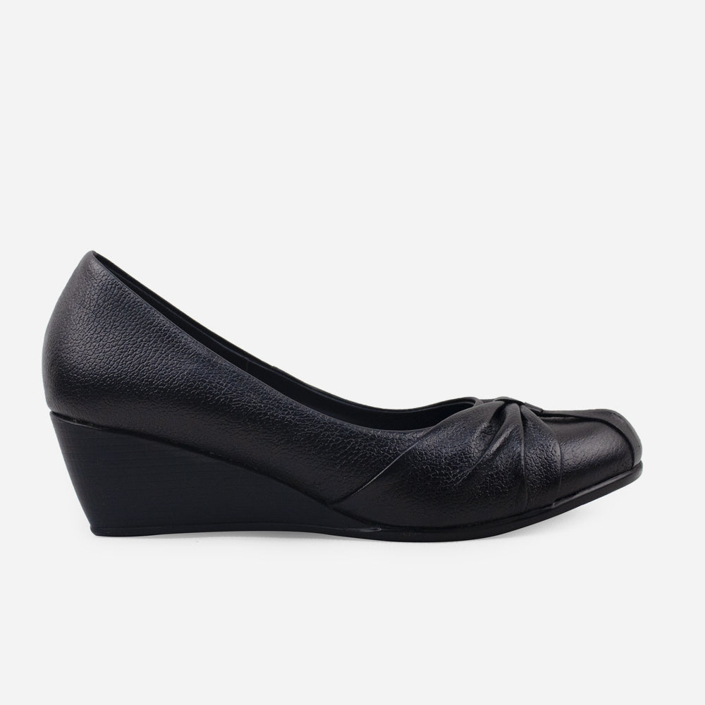 Baleta tacon corrido vamal de cuero para mujer - Negro