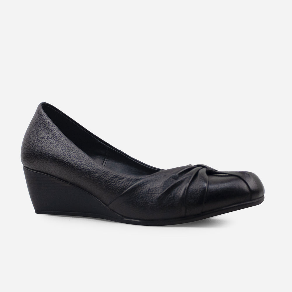 Baleta tacon corrido vamal de cuero para mujer - Negro