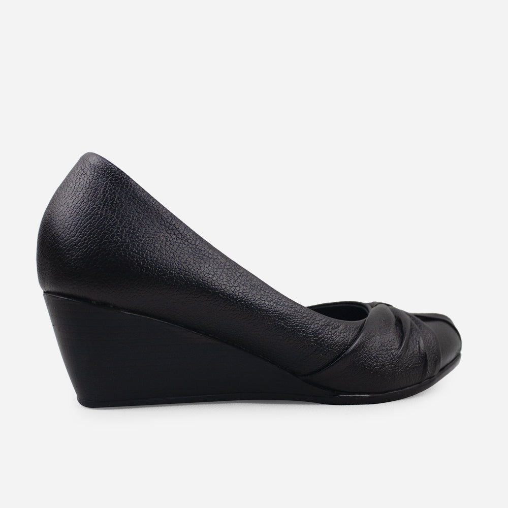 Baleta tacon corrido vamal de cuero para mujer - Negro