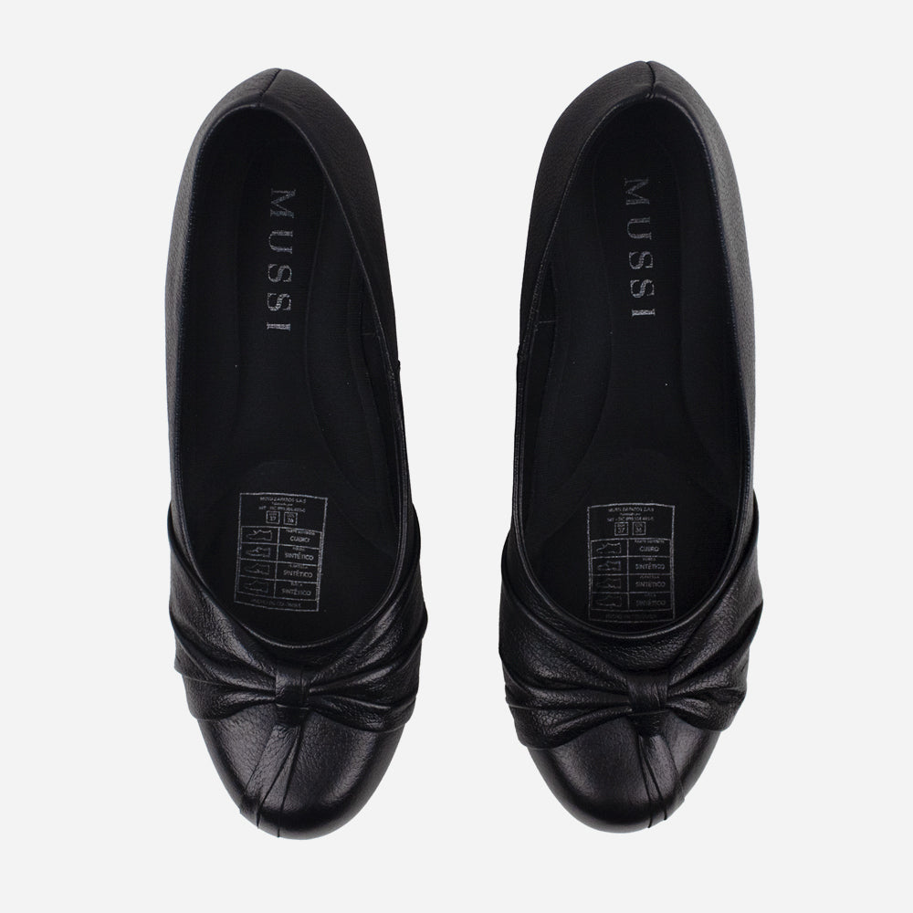 Baleta tacon corrido vamal de cuero para mujer - Negro