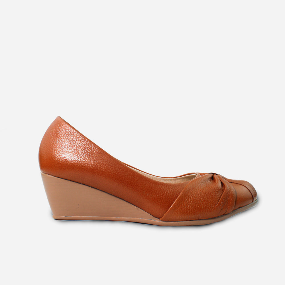 Baleta tacon corrido vamal de cuero para mujer - Miel