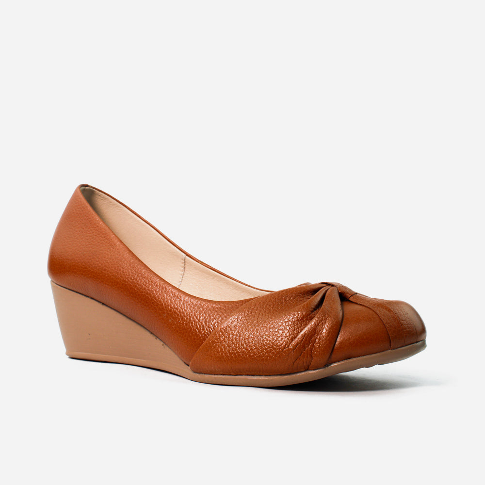 Baleta tacon corrido vamal de cuero para mujer - Miel