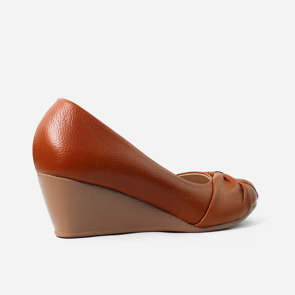 Baleta tacon corrido vamal de cuero para mujer - Miel