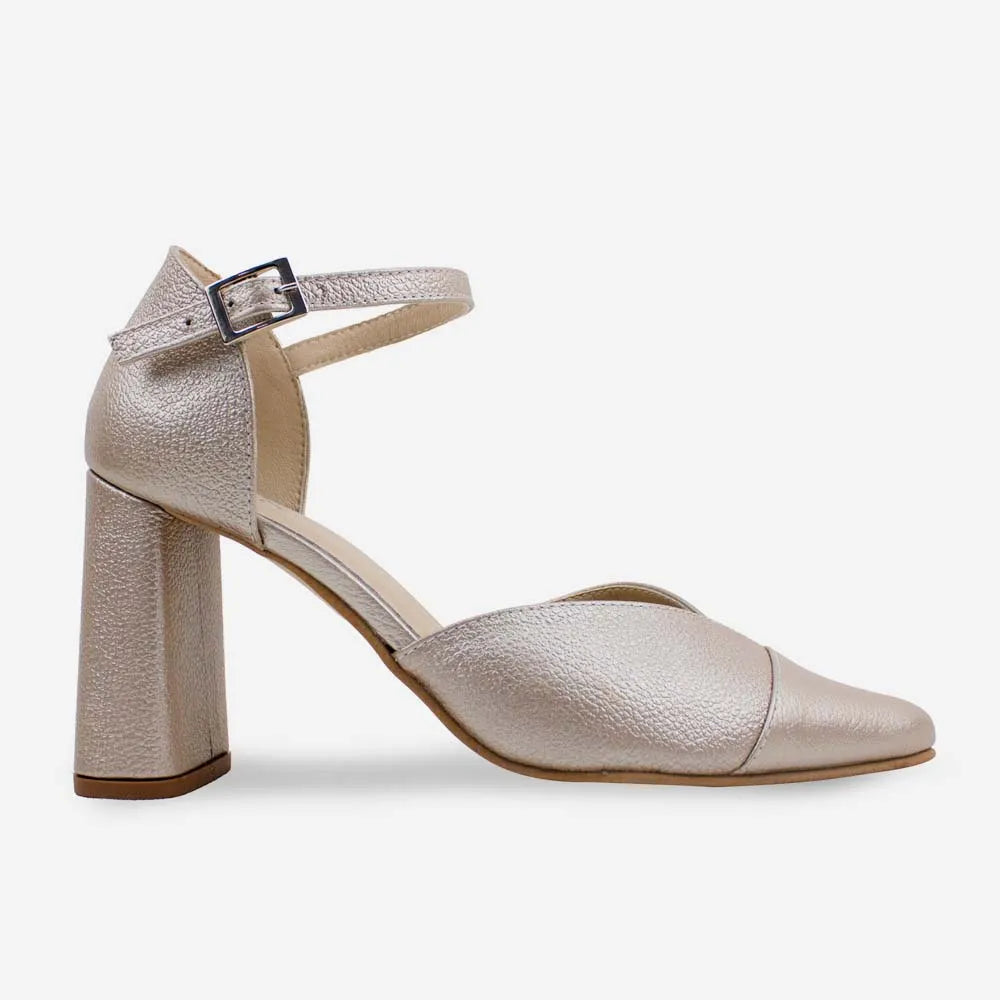 Tacones ela de cuero para mujer - Oro