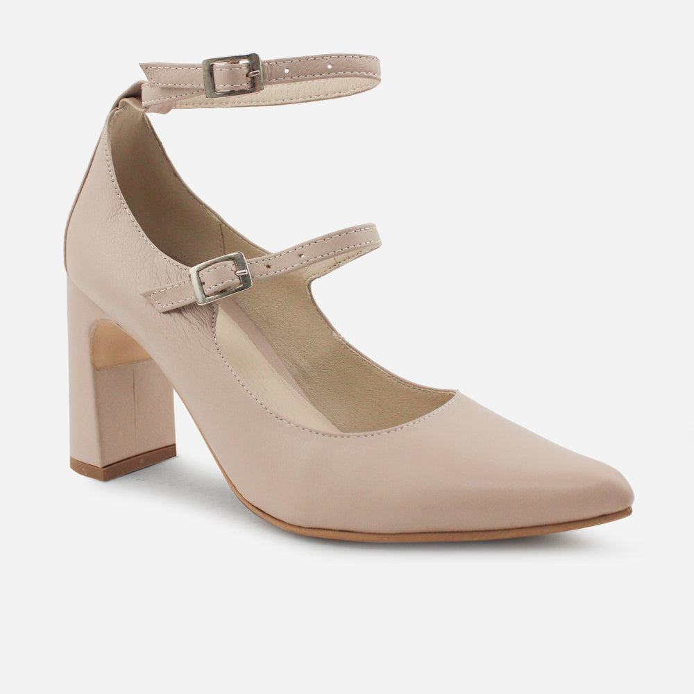 Tacones constance de cuero para mujer - Almendra