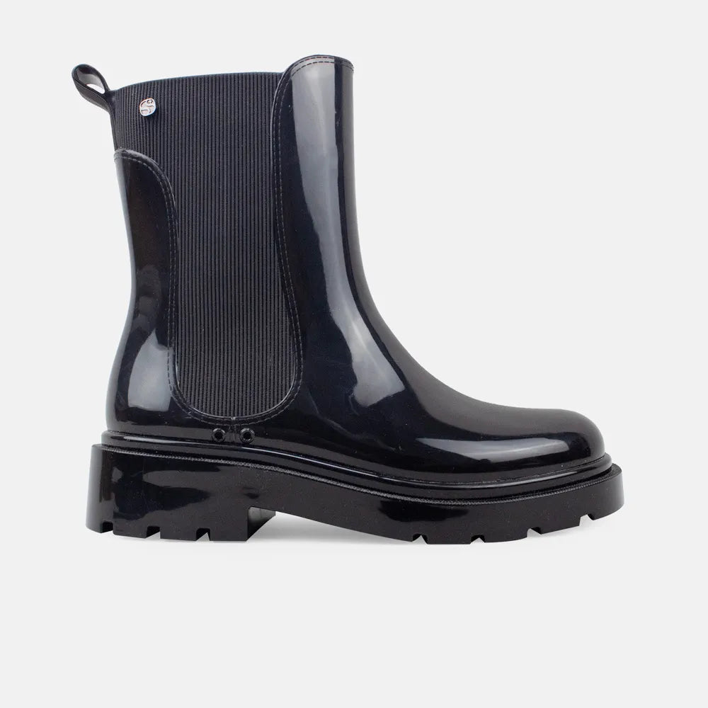 Botin tractorado fauna de sintético para mujer - Negro