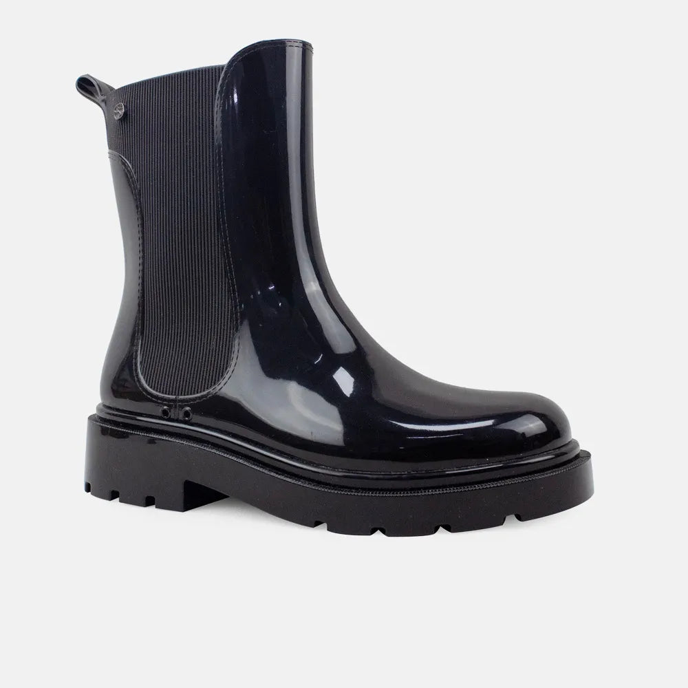 Botin tractorado fauna de sintético para mujer - Negro