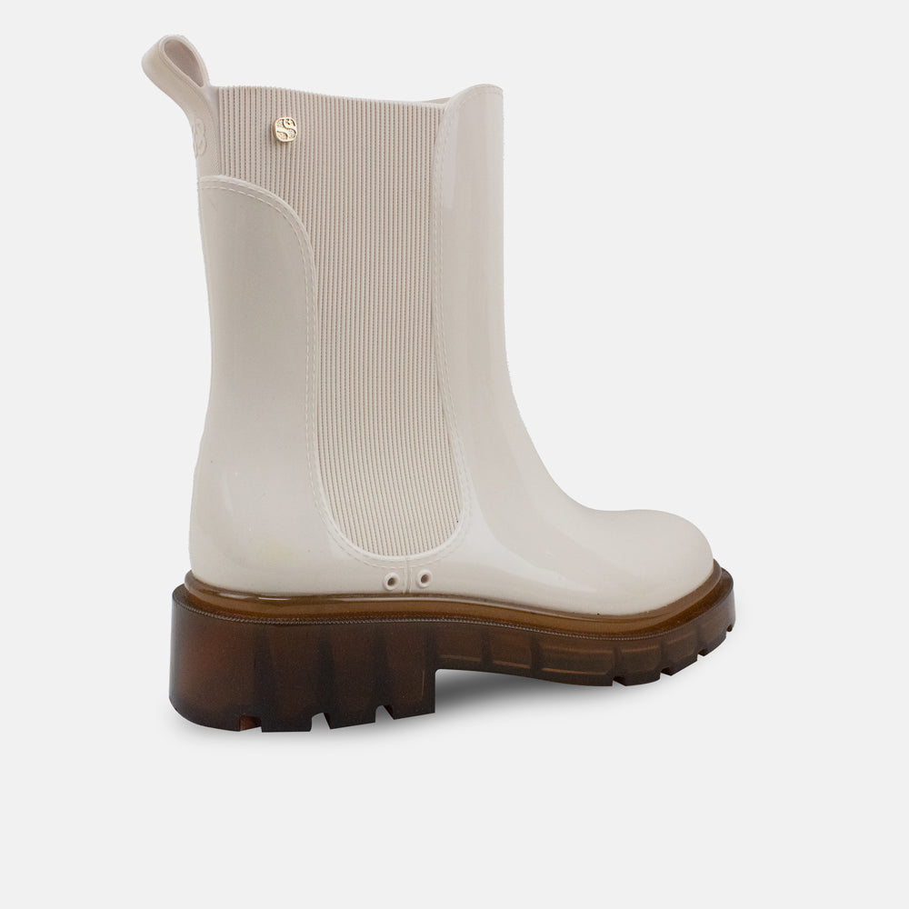 Botin tractorado fauna de sintético para mujer - Hueso