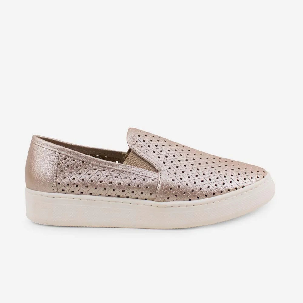 Tenis Sin Cordones odina de cuero para mujer - Oro