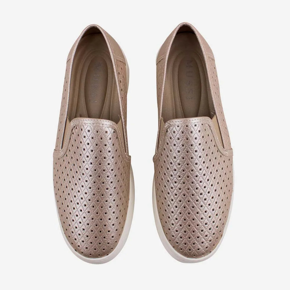 Tenis Sin Cordones odina de cuero para mujer - Oro