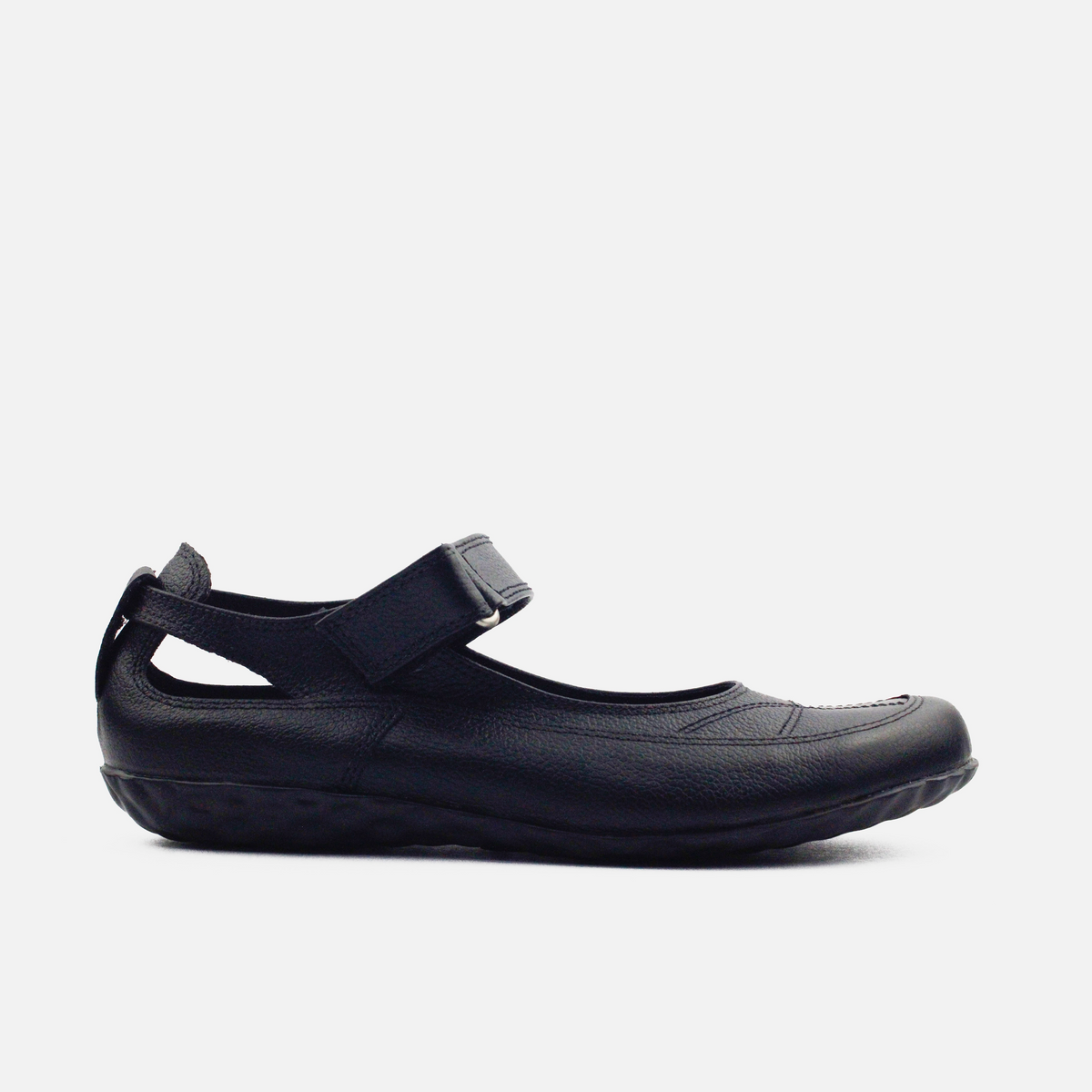 Baleta plana rielva de cuero para mujer - Negro