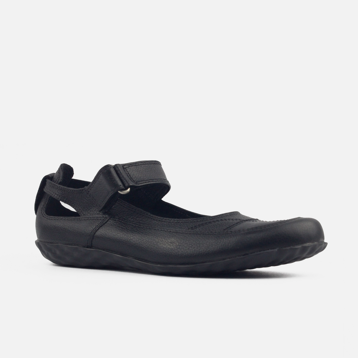 Baleta plana rielva de cuero para mujer - Negro