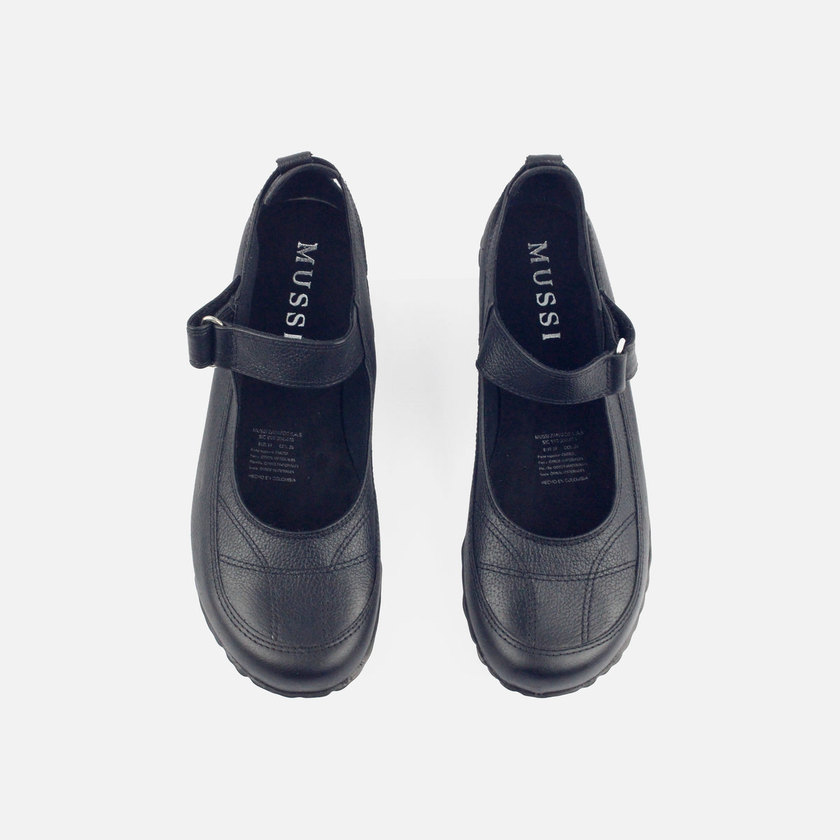Baleta plana rielva de cuero para mujer - Negro