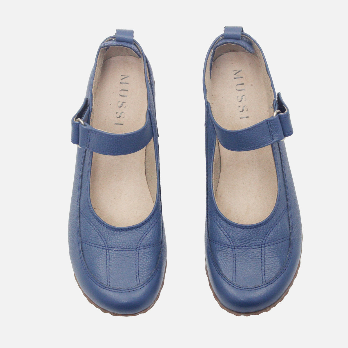 Baleta plana rielva de cuero para mujer - Celeste