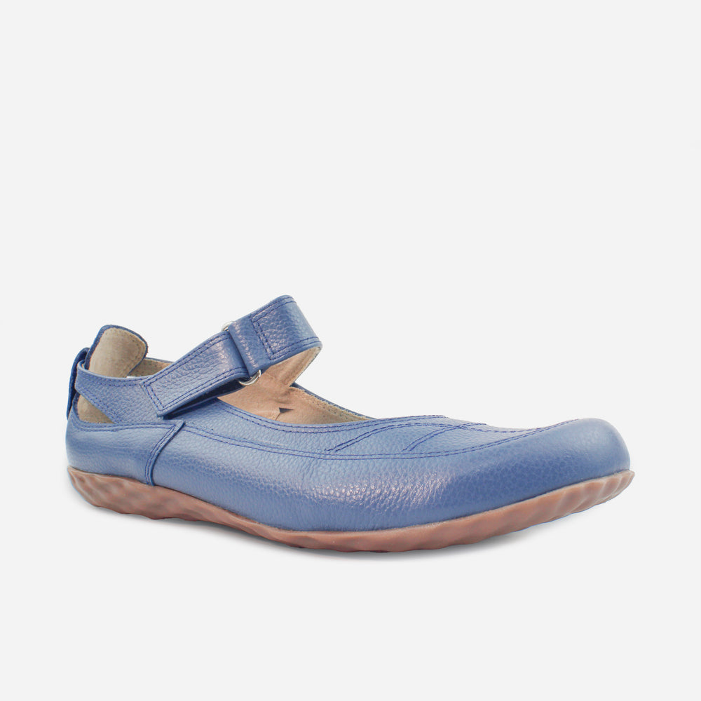 Baleta plana rielva de cuero para mujer - Azul