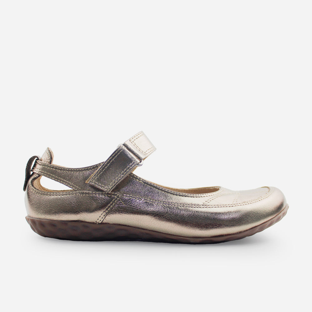 Baleta plana rielva de cuero para mujer - Bronce
