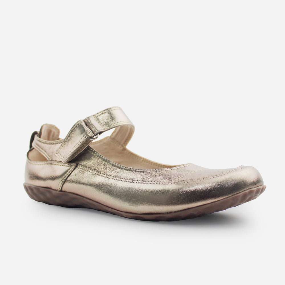 Baleta plana rielva de cuero para mujer - Bronce