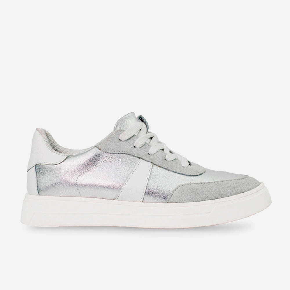 Tenis Sneakers electric de cuero carnaza para mujer - Plata