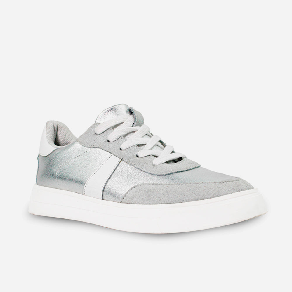 Tenis Sneakers electric de cuero carnaza para mujer - Plata