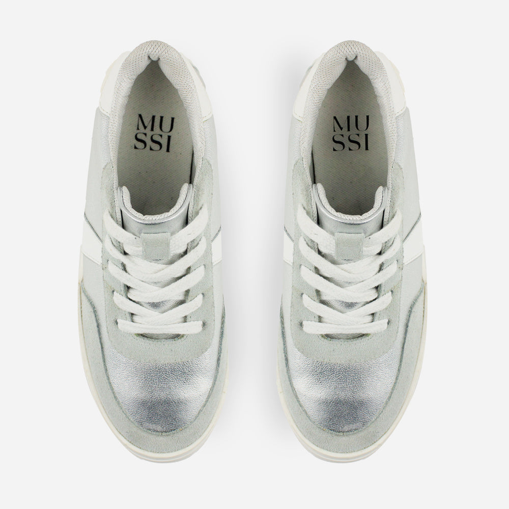 Tenis Sneakers electric de cuero carnaza para mujer - Plata