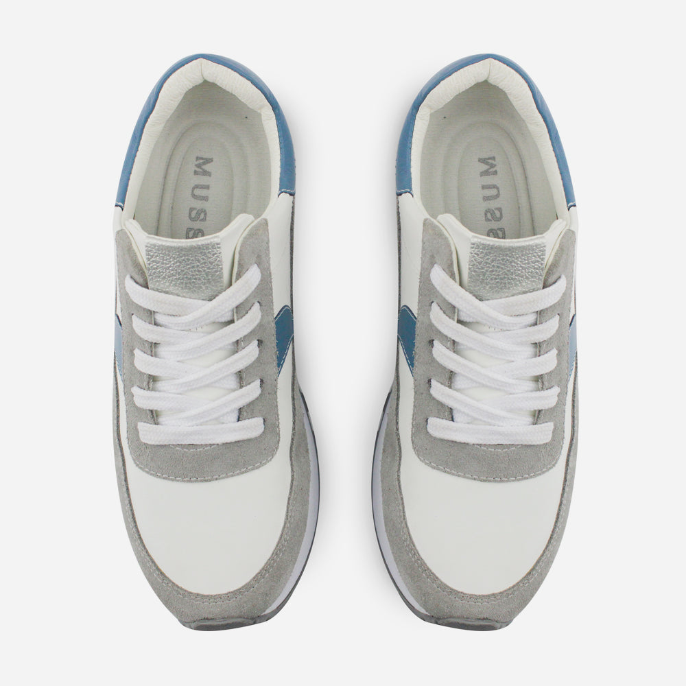 Tenis con plataforma cielo de cuero para mujer - Blanco