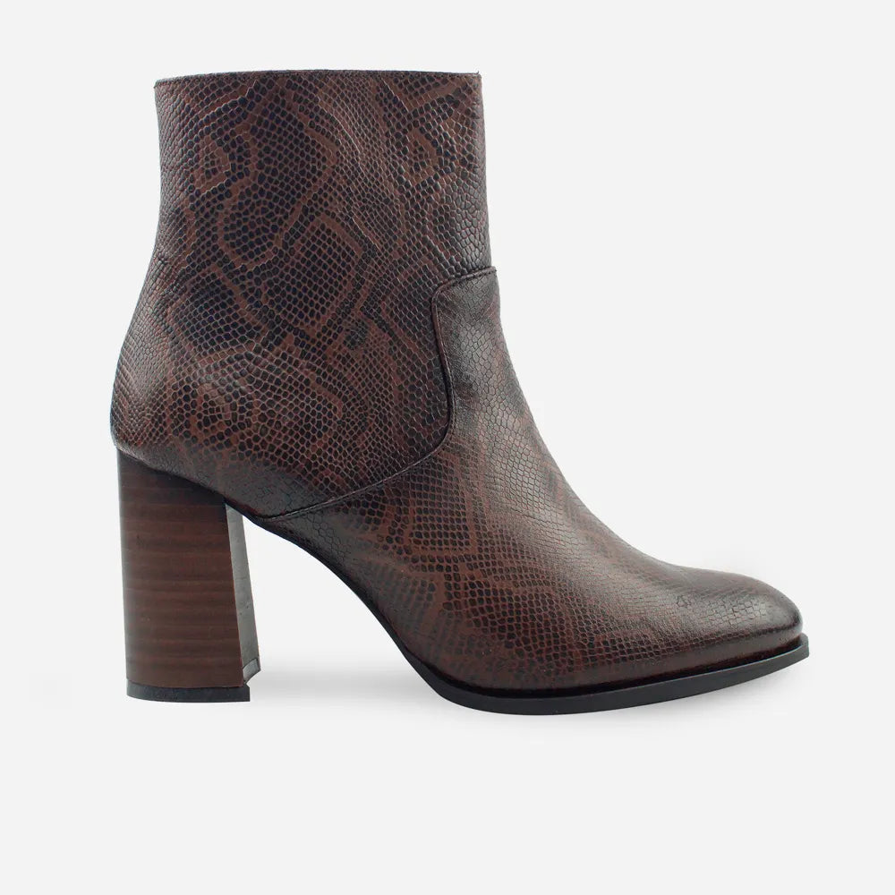 Botin tacon sol de cuero para mujer - Café