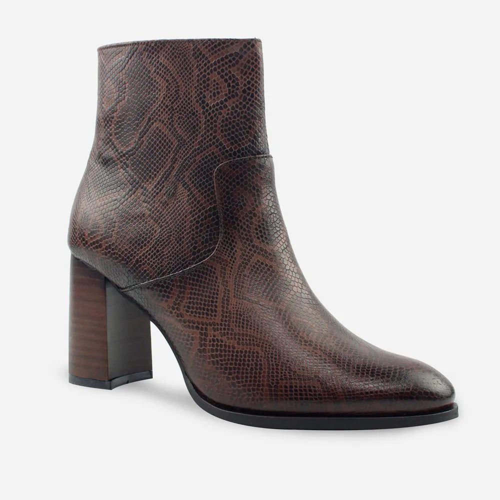 Botin tacon sol de cuero para mujer - Café