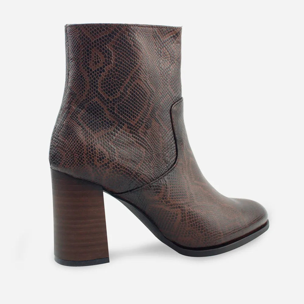 Botin tacon sol de cuero para mujer - Café