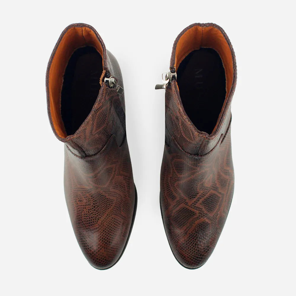 Botin tacon sol de cuero para mujer - Café