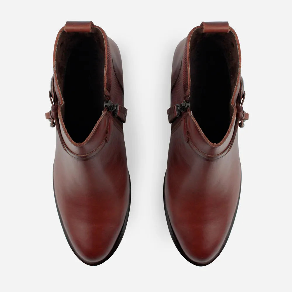 Botin tacon zumar de cuero graso para mujer - Miel