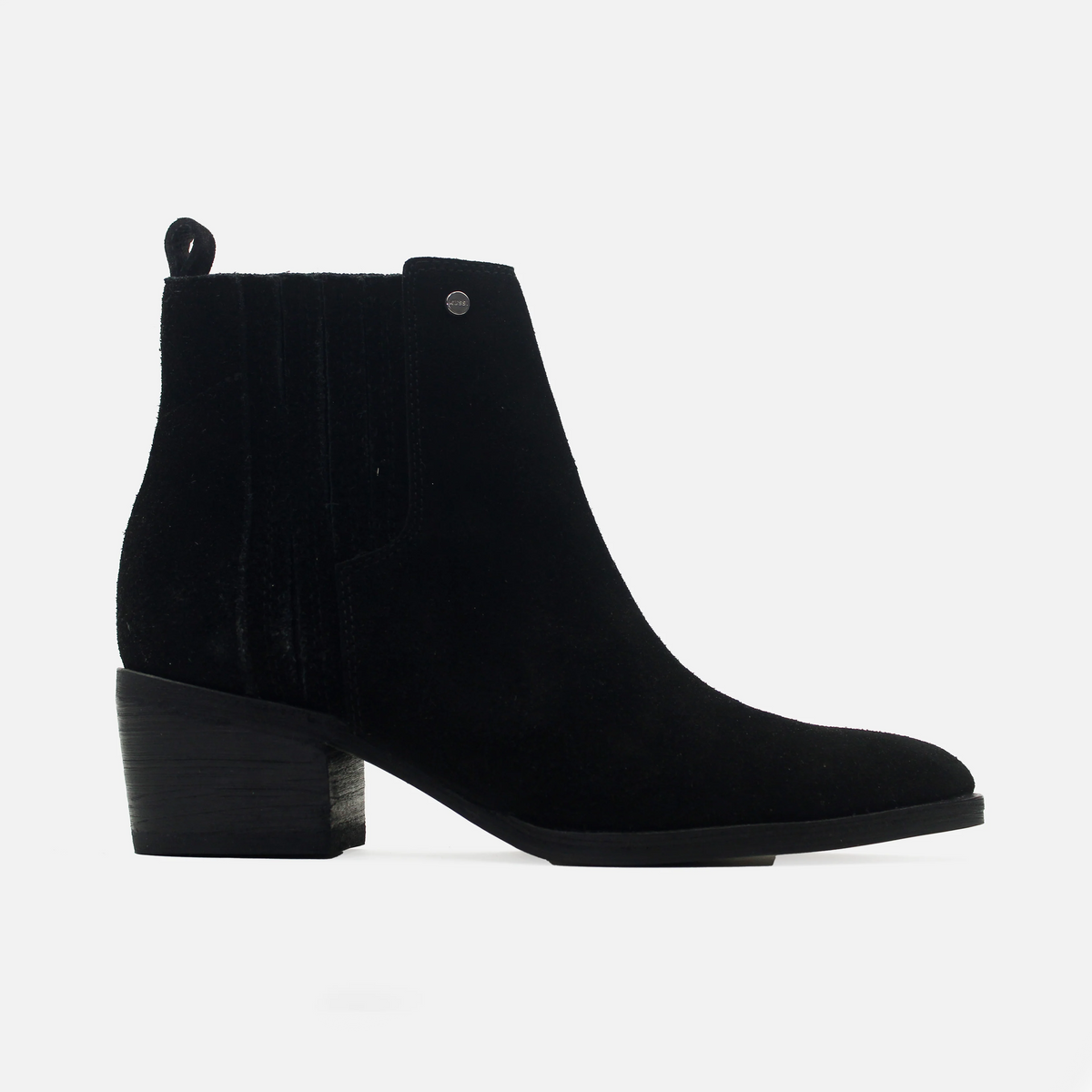 Botin tacon ela de cuero para mujer - Negro