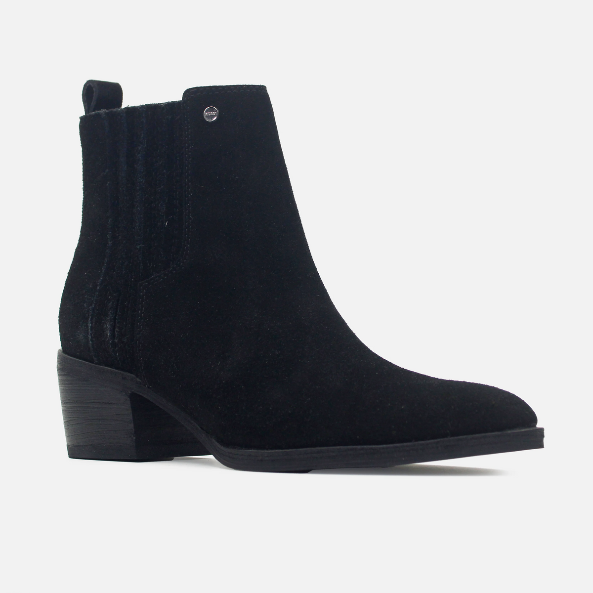Botin tacon ela de cuero para mujer - Negro