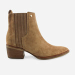 Botin tacon ela de cuero para mujer - Beige