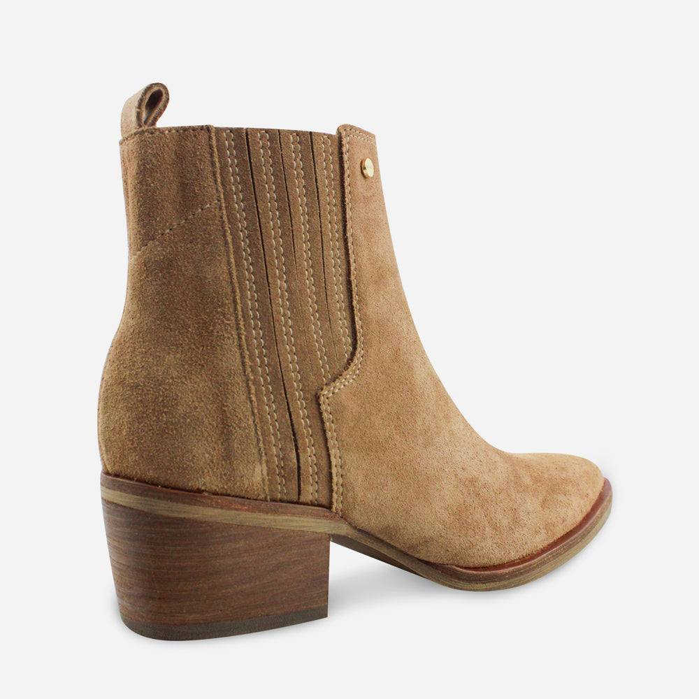 Botin tacon ela de cuero para mujer - Beige