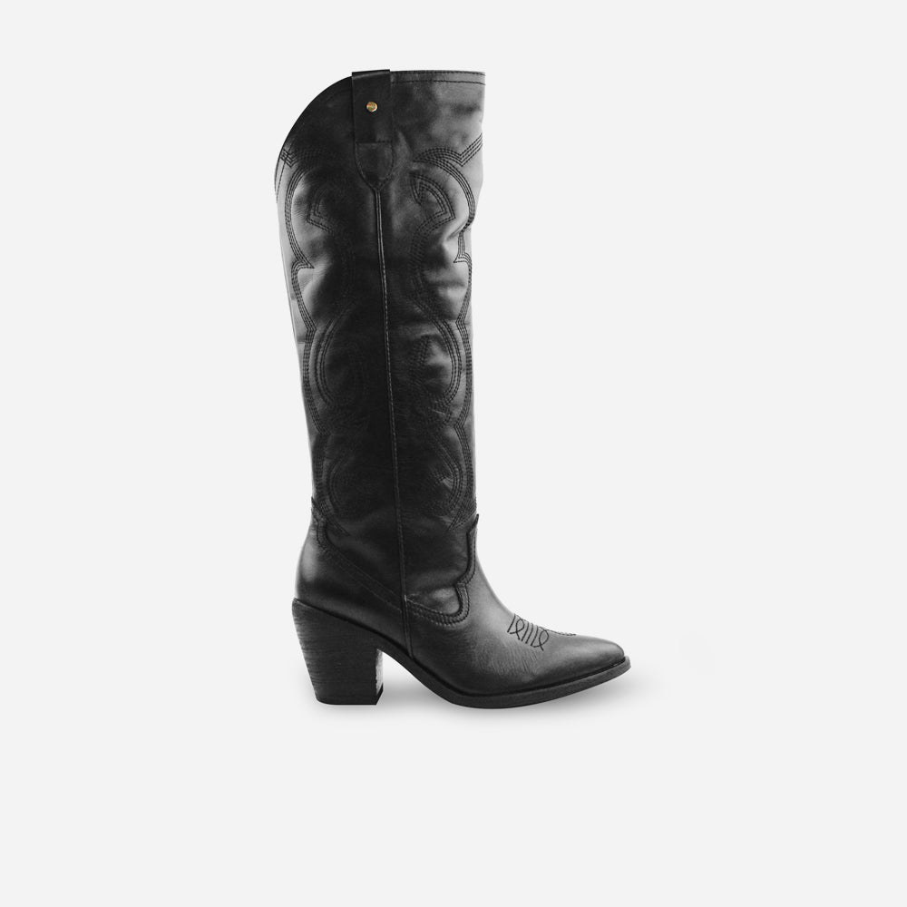 Bota tacon margarita de cuero para mujer - Negro