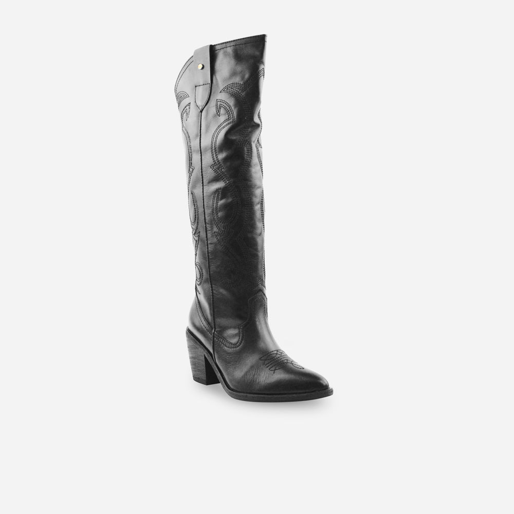 Bota tacon margarita de cuero para mujer - Negro