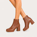 Botin plataforma renata de cuero para mujer - Miel