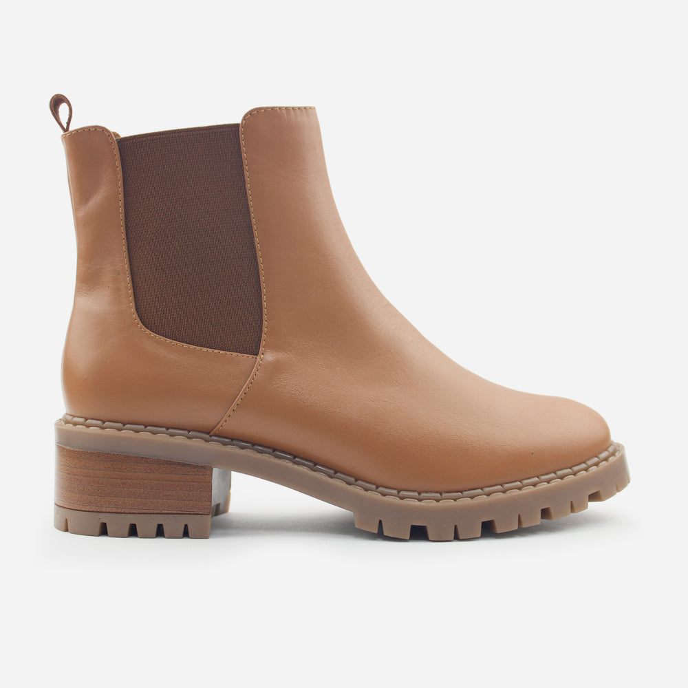 Botin plano beatrice de cuero para mujer - Miel