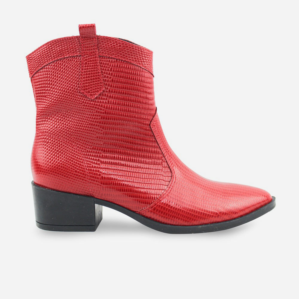 Botin texano messy de cuero para mujer - Rojo