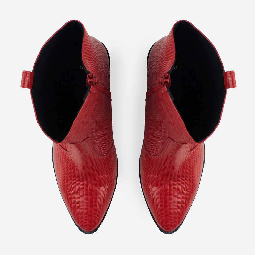 Botin texano messy de cuero para mujer - Rojo