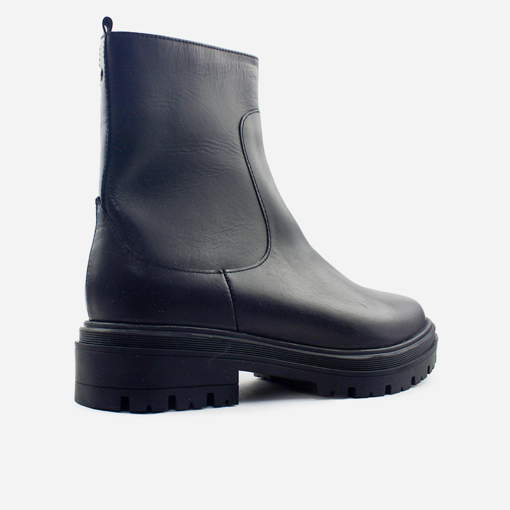 Botin flatform ciana de cuero para mujer - Negro