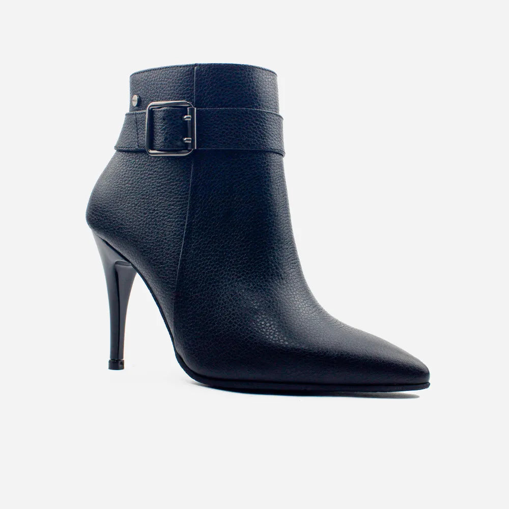 Botin tacon elisa de cuero para mujer - Negro