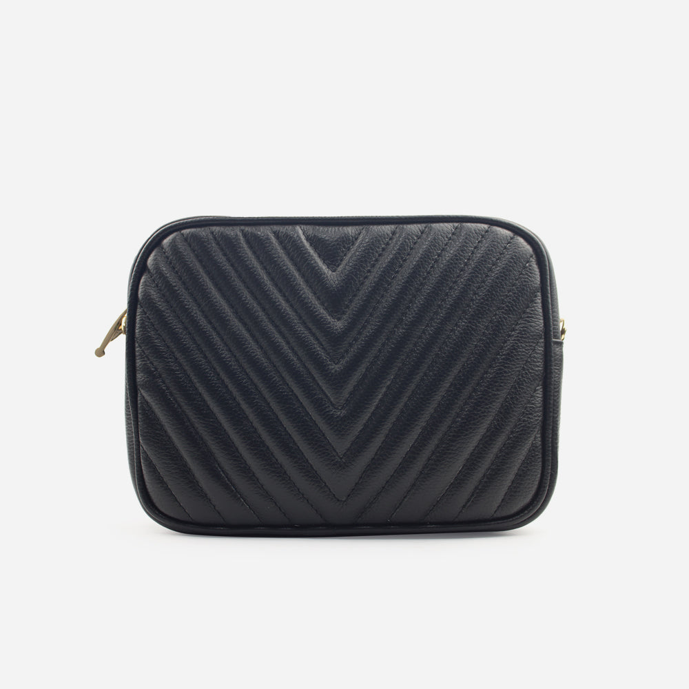 Bolso manos libres camilla de cuero para mujer - Negro