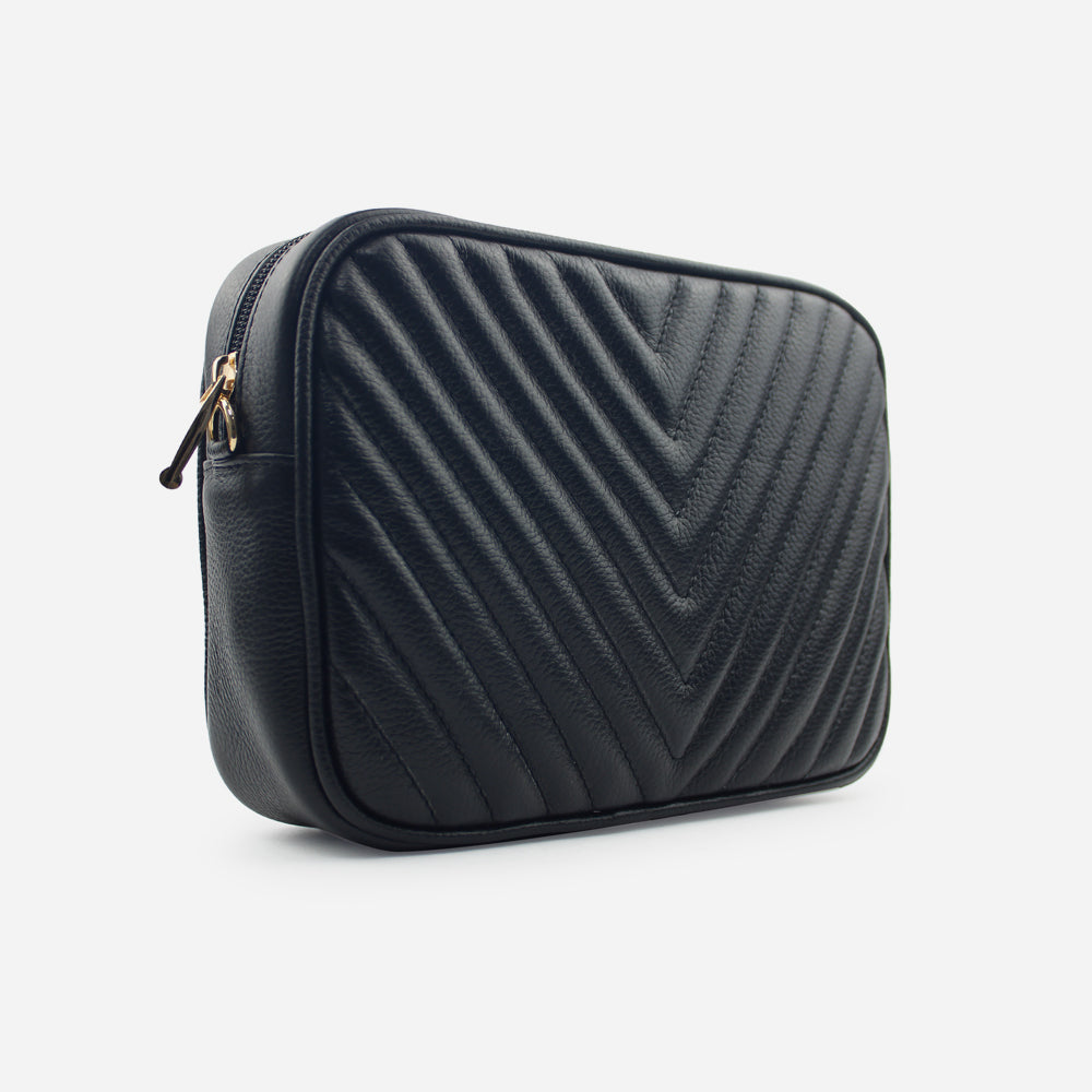 Bolso manos libres camilla de cuero para mujer - Negro