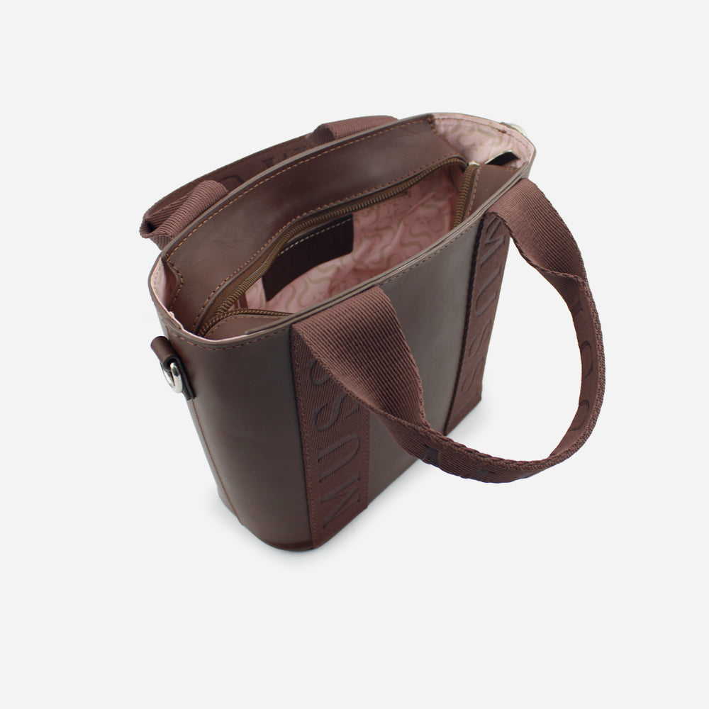 Bolso manos libres miley de cuero para mujer - Café