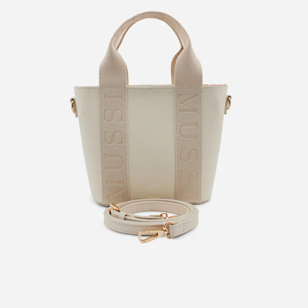 Bolso manos libres miley de cuero para mujer - Hueso