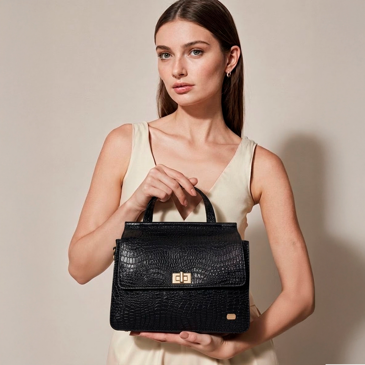 Bolso manos libres jade de cuero para mujer - Negro