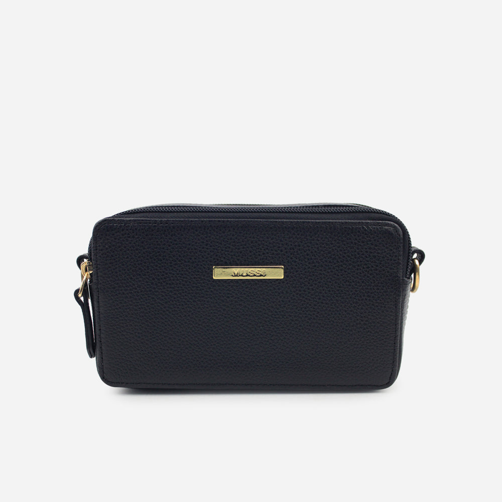 Bolso manos libres nebula de cuero para mujer - Negro